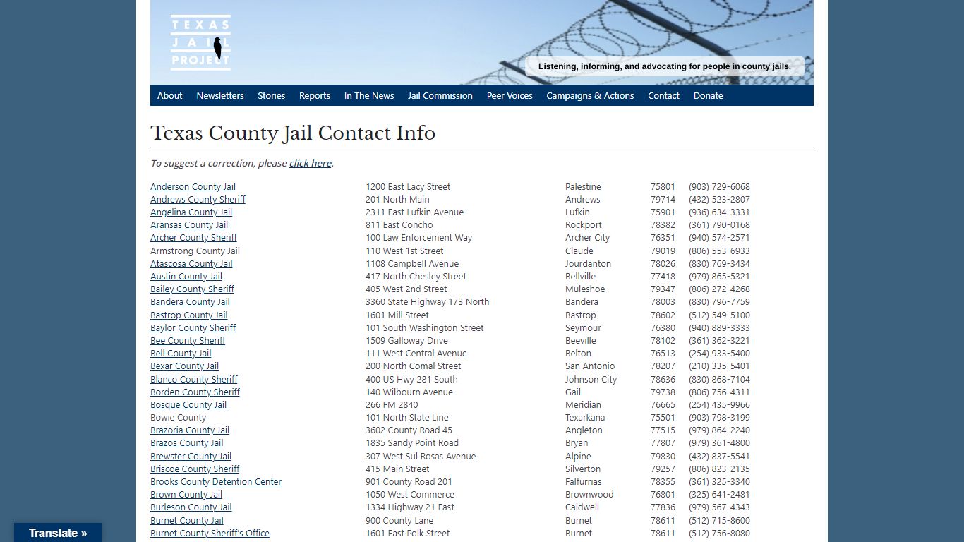 Texas County Jail Contact Info - Texas Jail Project