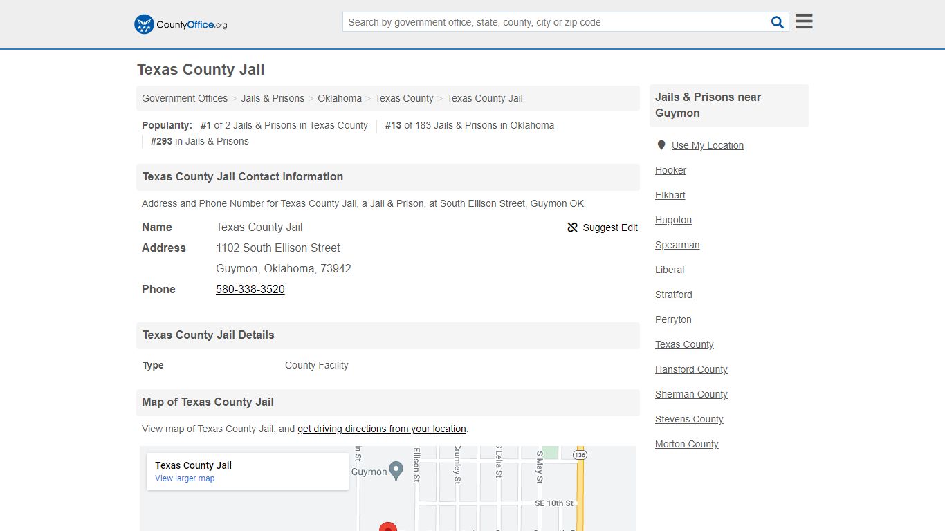 Texas County Jail - Guymon, OK (Address and Phone)